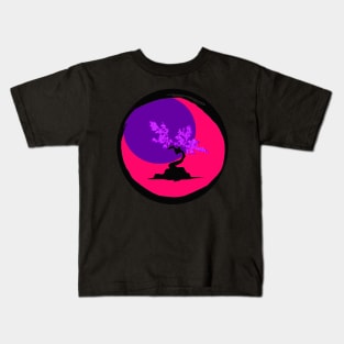 Purple and Pink Vaporwave Bonsai - Sumi inspired enso circle design Kids T-Shirt